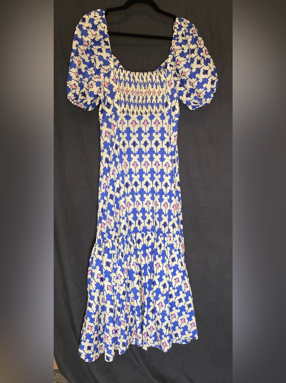 Graphic 100% Cotton Blue & Pink Patterned Puff-Sleeve Maxi Dress | Zara - Picture 6 of 15